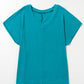 Blue Sapphire Textured V Neck Bubble Hem Plus Top