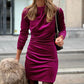 Pitaya Pink Velvet Mock Neck Ruched Long Sleeve Bodycon Dress