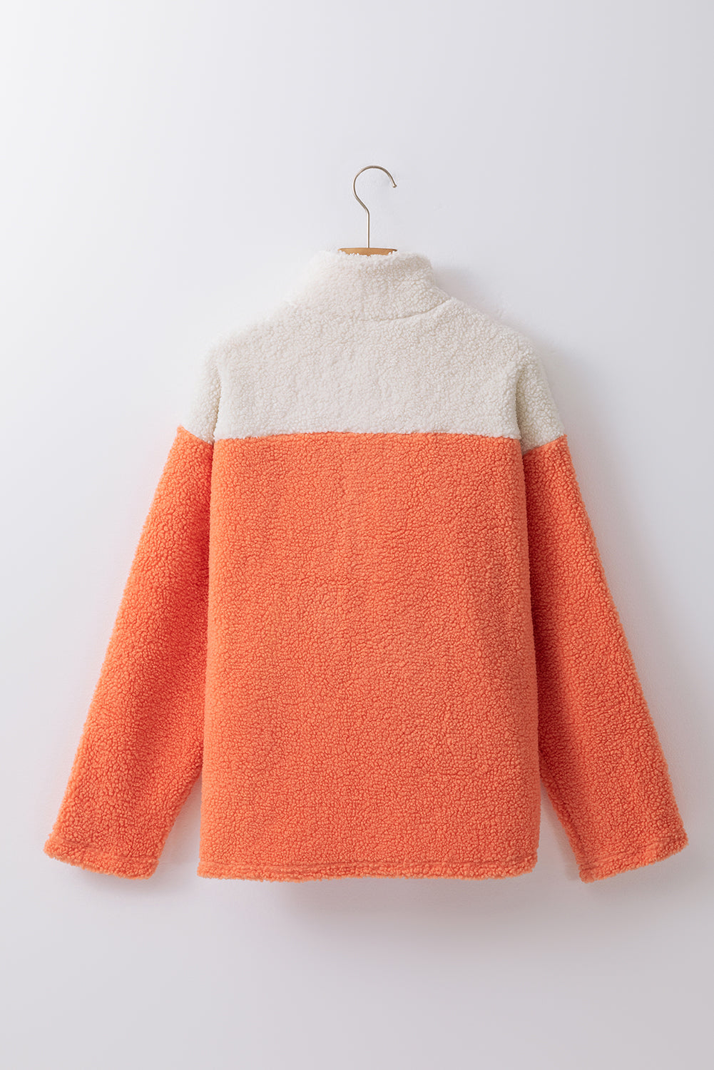 Orange Colourblock Half Zipper Stand Neck Sherpa Sweatshirt