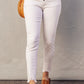 White Plain High Waist Buttons Frayed Cropped Denim Jeans