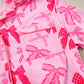 Pink Bow Knot Print Lapel Collar Short Sleeve and Pants Pyjamas Set