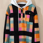 Multicolour Plaid Color Block Flap Pocket Buttoned Hoodie