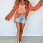 Orange Open Knit Crochet Bell Sleeve Tunic Sweater