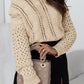 Khaki Eyelets Cable Knit Drop Shoulder Sweater