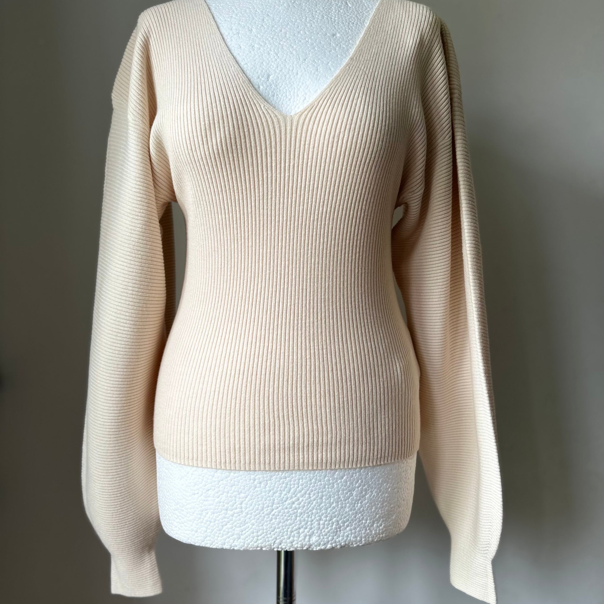 Camaieu Turtledove Rib Jumper Cream V-Neck S, M, L, XL - BB Fashion Outlet