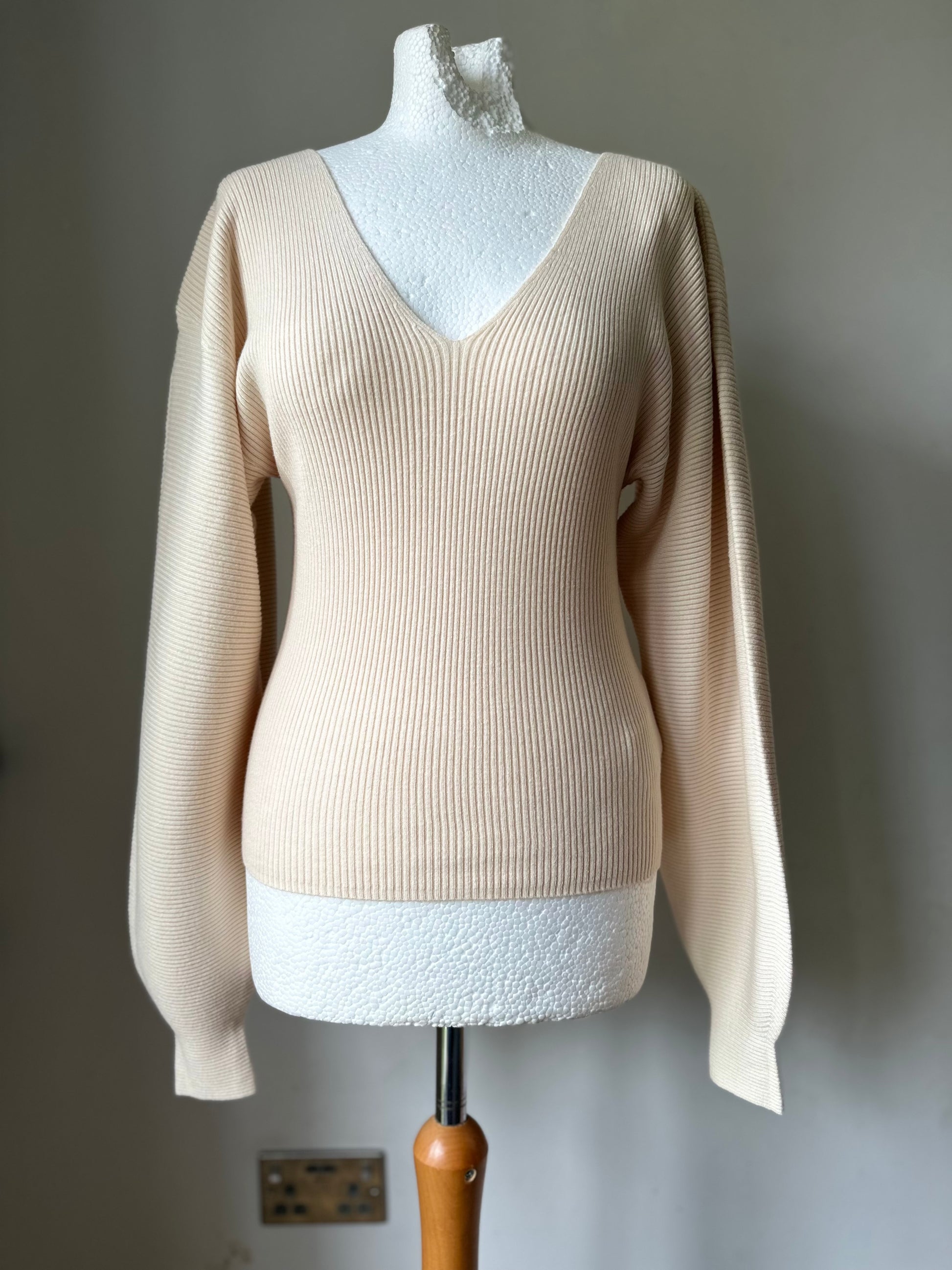 Camaieu Turtledove Rib Jumper Cream V-Neck S, M, L, XL - BB Fashion Outlet