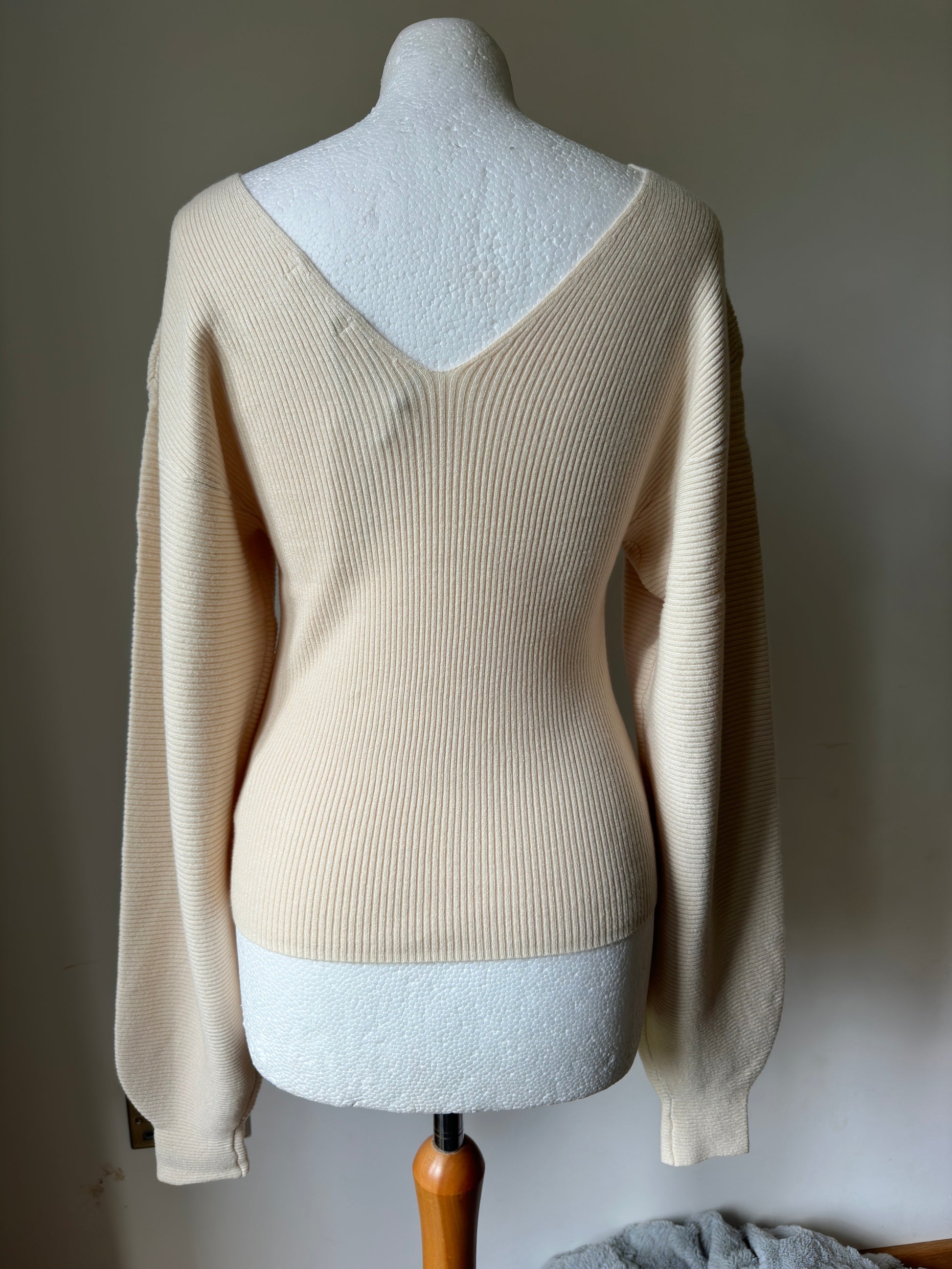 Camaieu Turtledove Rib Jumper Cream V-Neck S, M, L, XL - BB Fashion Outlet