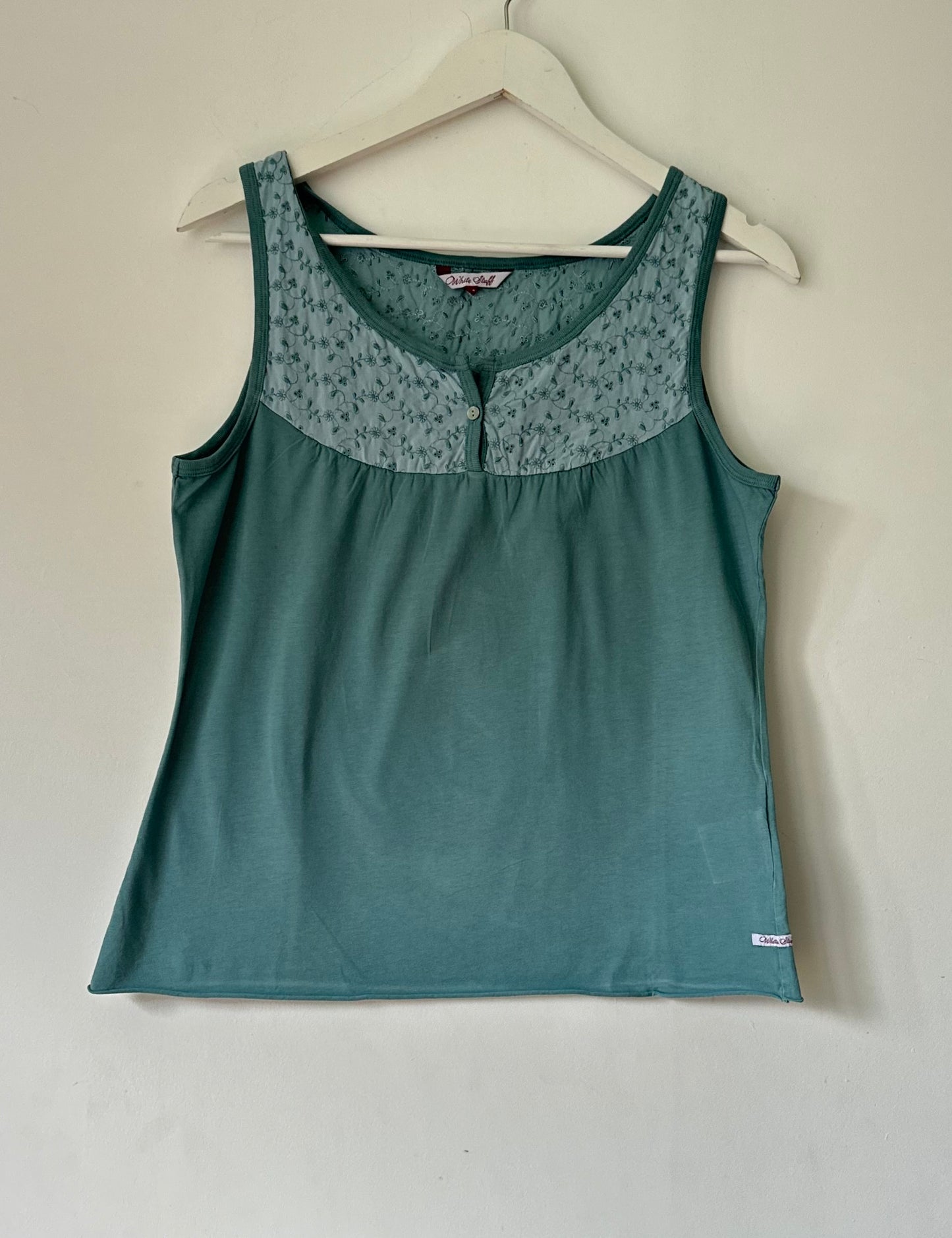 White Stuff Teal Cotton Sleeveless Vest Top Broderie Lace Sizes 8, 10, 12, 14