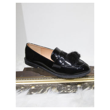 Faux Leather Flat Shoes with Fur Detail