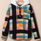 Multicolour Plaid Color Block Flap Pocket Buttoned Hoodie