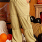 Beige Drawstring Adjusted Band High Waist Plus Size Pants