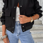 Black Big Pockets Baseball Collar Jacket