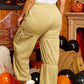 Beige Drawstring Adjusted Band High Waist Plus Size Pants