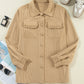 Light French Beige Solid Frilled Flap Pocket Button Up Corduroy Shacket