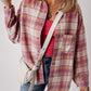 Pink Plaid Print Chest Pocket Long Sleeve Shacket