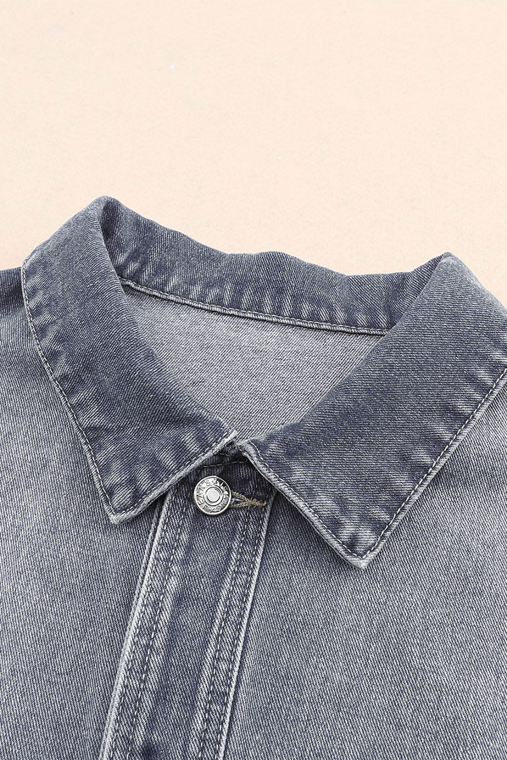 Grey Chest Pockets Drop Shoulder Loose Denim Jacket