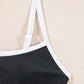 Black Contrast Trim Two Tone Belted One Piece Swimsuit