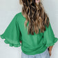 Green Frilly Round Neck Wide Half Sleeve Blouse