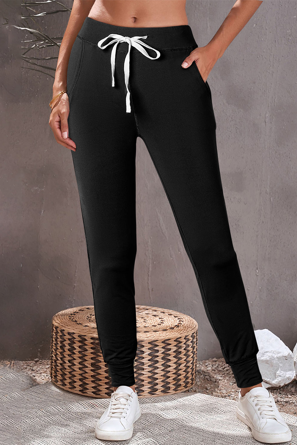 Black Drawstring Waist Pocketed Joggers