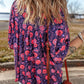 Purple Floral Half Sleeve Split Neck Blouse Top