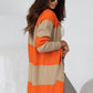 Orange Colorblock Ribbed Knit Cardigan