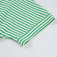 Green Stripe Textured Short Sleeve Collared Buttoned Waist Tie Romper