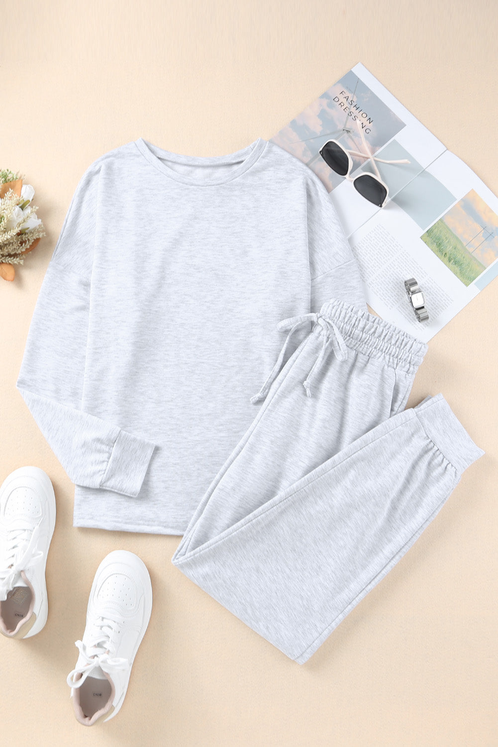 Grey Long Sleeve Pullover and Jogger Trousers Lounge Set