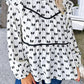 White Bow Knot Print Piping Trim Ruffled Crew Neck Blouse