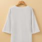 White Solid Color Corded Drop Shoulder 3/4 Sleeve V Neck Top