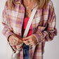 Pink Plaid Print Chest Pocket Long Sleeve Shacket