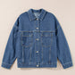 Dark Blue Washed Oversize Pocketed Denim Jacket