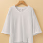 White Solid Color Corded Drop Shoulder 3/4 Sleeve V Neck Top