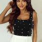 Black Pearl Decor Square Neck Sleeveless Crop Top