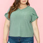 Laurel Green Petal Sleeve Jacquard V Neck Curvy Blouse