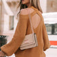 Brown Crew Neck Cold Shoulder Hollow-out Back Sweater