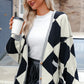 White Colourblock Drop Shoulder Buttoned Loose Cardigan