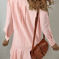 Delicacy Solid Color Flounce Hem Buttoned Turn Down Collar Dress