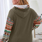 Jungle Green Aztec Patchwork Sleeve Waffle Drawstring Plus Hoodie