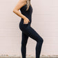 Black High Waist Backless Side Pockets Sports Jumpsuit