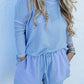 Light Blue Plus Size Ribbed Long Sleeve Top and Drawstring Shorts Set