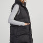 Black Windproof Longline Full Zipper Puffer Gilet with Pockets