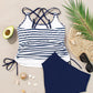 Blue Stripe Drawstring Tummy Control Mix-and-match 2pcs Tankini Swimsuit