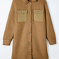 Khaki Contrast Flap Pocket Single Breasted Teddy Coat