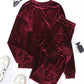 Fiery Red Solid Velvet Two Piece Lounge Set