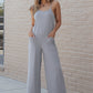 Gray Patch Pockets Spaghetti Strap Wide Leg Jumpsuit