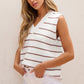 Khaki Stripe V Neck Knitted Loose Sweater Vest