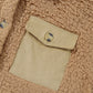 Khaki Contrast Flap Pocket Single Breasted Teddy Coat