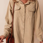 Light French Beige Solid Frilled Flap Pocket Button Up Corduroy Shacket