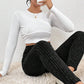 Black Wide Waistband Ribbed Textured Knit Leggings