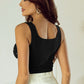 Black Pearl Decor Square Neck Sleeveless Crop Top